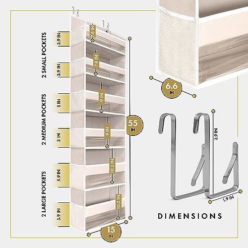 HOMELUX THEORY 1 PC Heavy Duty Over the Door Organizer 55x14x6.7, 6 Large Front & 12 Side Pockets, Hanging Storage Closet Door Organizer for Bedroom, Bathroom and Baby Nursery Storage (Ivory)