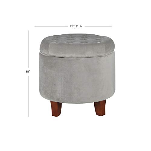 Homepop Home Decor | Upholstered Round Velvet Tufted Foot Rest Ottoman | Ottoman with Storage for Living Room & Bedroom | Decorative Home Furniture, Gray Small