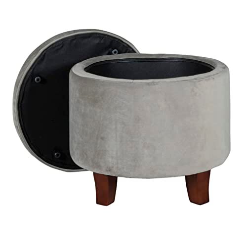 Homepop Home Decor | Upholstered Round Velvet Tufted Foot Rest Ottoman | Ottoman with Storage for Living Room & Bedroom | Decorative Home Furniture, Gray Small