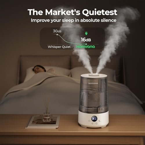 Homvana Humidifiers for Bedroom Home, 3.6 L Cool Mist Top-Fill 34H Super Long Time, Quiet 16dB, Baby Humidifier, Oil Diffuser for Large Room, Plants, Nursery, Office BPA FREE, 7 Color Light Ultrasonic