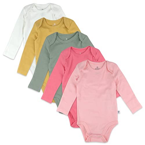 HonestBaby Baby Girls' 5-pack Long Sleeve Bodysuits One-piece 100% Organic Cotton for Infant Baby Girls', Unisex