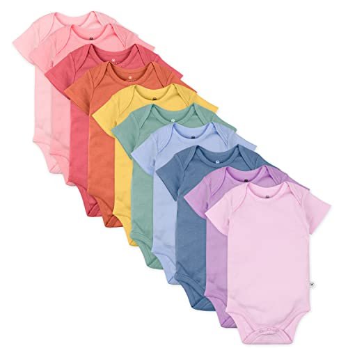HonestBaby unisex-baby 10-pack Short Sleeve Bodysuits One-piece 100% Organic Cotton for Infant Baby Boys, Girls