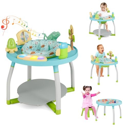 HONEY JOY Baby Activity Center, 5 in 1 Infant Jumper & Standing Play Table w/ 360° Rotary Seat, 6 Toys, 3 Adjustable Heights, Lights, Music & Sounds, Activity Center for Babies 6-36 Months (Blue)