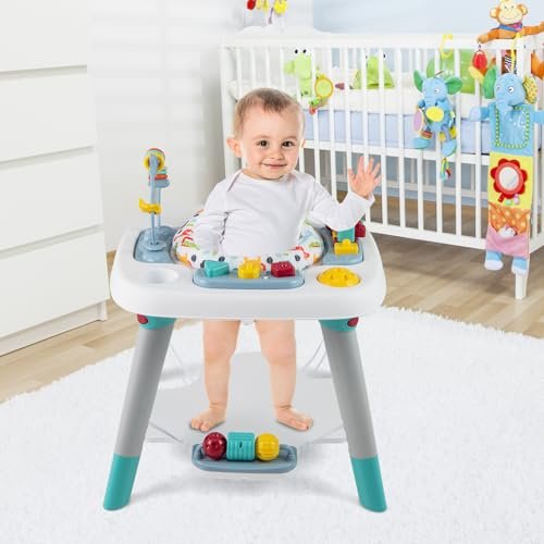 HONEY JOY Baby Bouncer Activity Center, 6-in-1 Infant Jumper & Standing Play Table w/ 360° Rotary Seat, 5 Toys, 3 Adjustable Heights, Music & Sounds, Activity Center for Babies 6-36 Months