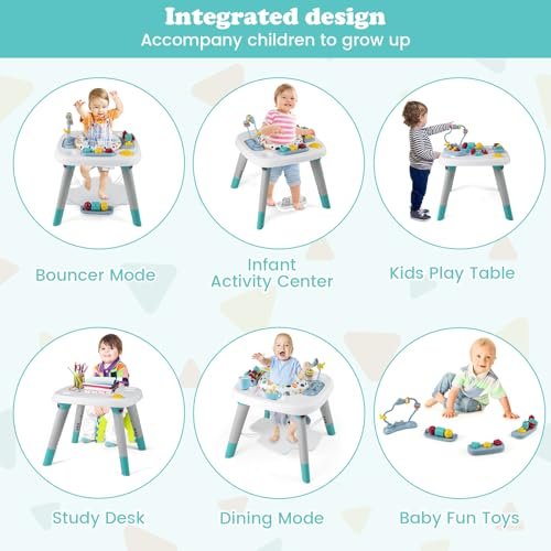 HONEY JOY Baby Bouncer Activity Center, 6-in-1 Infant Jumper & Standing Play Table w/ 360° Rotary Seat, 5 Toys, 3 Adjustable Heights, Music & Sounds, Activity Center for Babies 6-36 Months