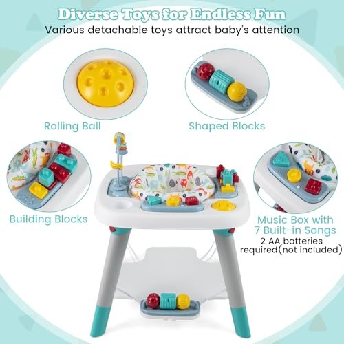 HONEY JOY Baby Bouncer Activity Center, 6-in-1 Infant Jumper & Standing Play Table w/ 360° Rotary Seat, 5 Toys, 3 Adjustable Heights, Music & Sounds, Activity Center for Babies 6-36 Months