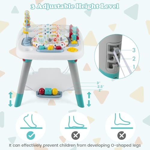 HONEY JOY Baby Bouncer Activity Center, 6-in-1 Infant Jumper & Standing Play Table w/ 360° Rotary Seat, 5 Toys, 3 Adjustable Heights, Music & Sounds, Activity Center for Babies 6-36 Months