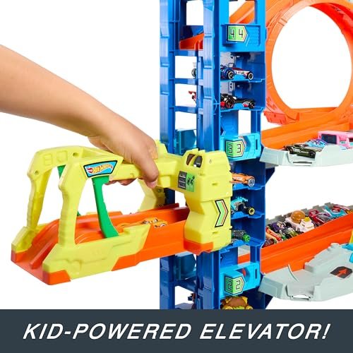 Hot Wheels City Ultimate Garage Playset with 2 Die-Cast Cars, Toy Storage for 50+ 1:64 Scale Cars, 4 Levels of Track Play, Defeat The Dragon
