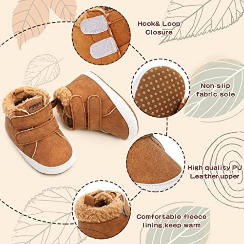 HsdsBebe Baby Ankle Boots Infant Boys Girls Fleece Booties Anti-Slip Rubber Sole Sneakers Toddler Newborn Walking Crib Shoes