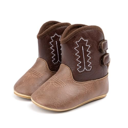 HsdsBebe Baby Boys Girls Western Cowboy Boots Infant Moccasins High Top Booties Toddler Soft Sole Non-Slip First Walker Crib Shoes