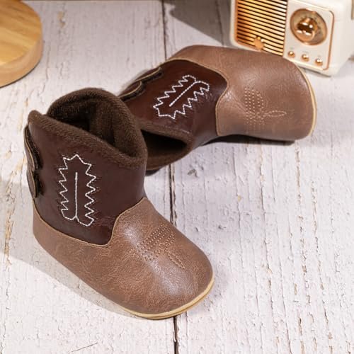 HsdsBebe Baby Boys Girls Western Cowboy Boots Infant Moccasins High Top Booties Toddler Soft Sole Non-Slip First Walker Crib Shoes
