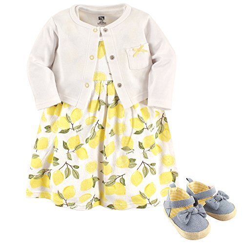 Hudson Baby baby-girls Cotton Dress, Cardigan and Shoe Set