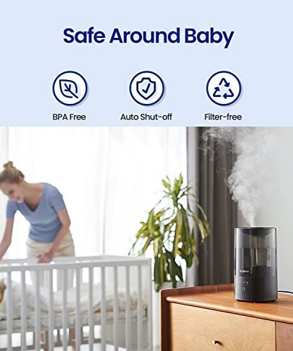 Humidifiers for Bedroom, 2.0L Cool Mist Humidifier for Home Plant and Baby Nursery, Quiet Ultrasonic Humidifier with 360° Nozzle, Auto Shut-Off, Filterless, Black