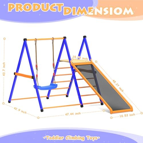 Indoor Playground Toddler Jungle Gym 4-in-1 Indoor Jungle Gym for Kids,Indoor Climber Playset with Swing Indoor Slide,Sturdy Metal Kids Indoor Playset