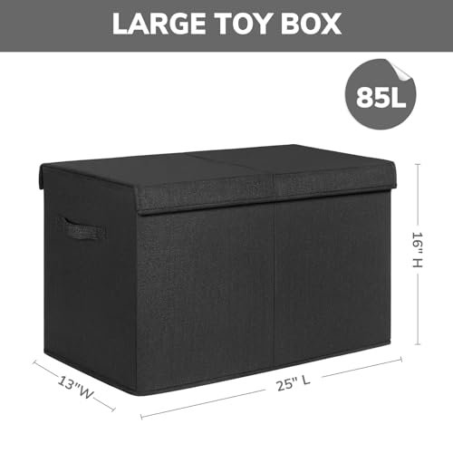 INDRESSME 25"x13"x16" Large Toy Storage, Foldable Storage Bins with Dividers, Toy Chests for Closet, Playroom, Bedroom, Toy Box for Kids, Boys Girls (Black)