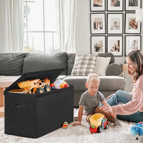 INDRESSME 25"x13"x16" Large Toy Storage, Foldable Storage Bins with Dividers, Toy Chests for Closet, Playroom, Bedroom, Toy Box for Kids, Boys Girls (Black)