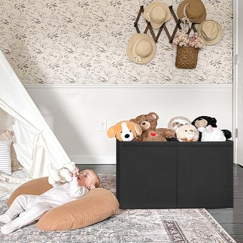 INDRESSME 25"x13"x16" Large Toy Storage, Foldable Storage Bins with Dividers, Toy Chests for Closet, Playroom, Bedroom, Toy Box for Kids, Boys Girls (Black)