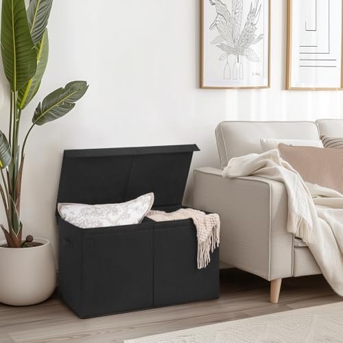 INDRESSME 25"x13"x16" Large Toy Storage, Foldable Storage Bins with Dividers, Toy Chests for Closet, Playroom, Bedroom, Toy Box for Kids, Boys Girls (Black)