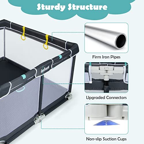 INFANS Baby Playpen, 50''x50'' Foldable Large Playard for Toddlers With Gate, Soft Visible Mesh, Indoor Outdoor Kids Activity Center Fence With 4 Handlers 50 Ocean Balls (Black)