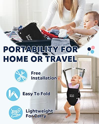 Infant Master Baby Doorway Jumpers, Sturdy Johnny Jumper Adjustable 10.8"-23.6" Strap, Soft Baby Johnny Bouncer w/Seat Bag, Protable Doorway Jumper and Boucer for Baby, Ideal Gift for Infant