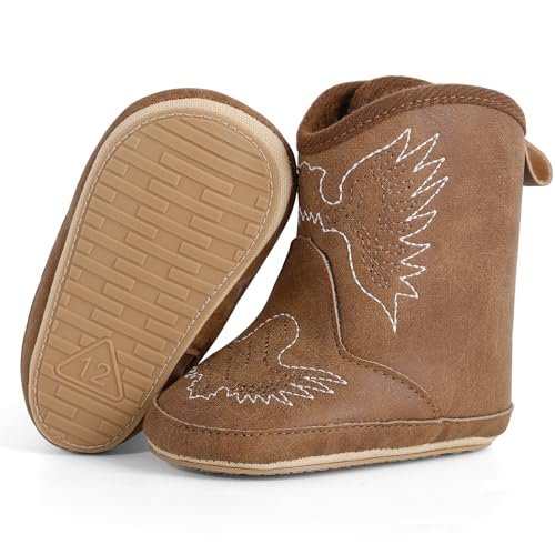 Infant Toddler Western Boots Cowgirl Cowboy Soft Rubber Sole Booties for Baby Girls Boys 3-18 Months
