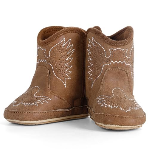 Infant Toddler Western Boots Cowgirl Cowboy Soft Rubber Sole Booties for Baby Girls Boys 3-18 Months