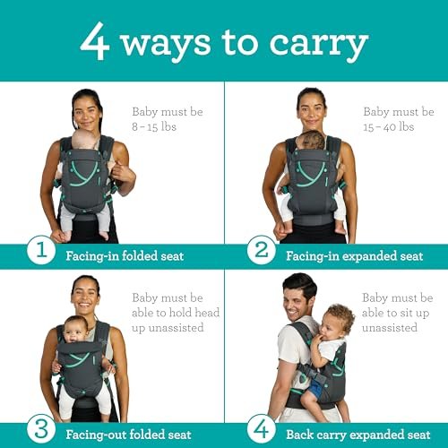 Infantino Carry On Active Baby Carrier, Ergonomic Multi-Pocket Baby Carrier for Newborn to Toddler 8-40 lbs with Padded Straps, Lumbar Belt Storage & Pacifier Loop, Registry Essential, Gray