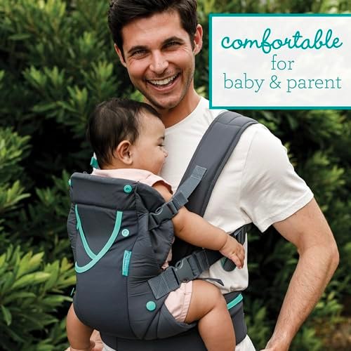 Infantino Carry On Active Baby Carrier, Ergonomic Multi-Pocket Baby Carrier for Newborn to Toddler 8-40 lbs with Padded Straps, Lumbar Belt Storage & Pacifier Loop, Registry Essential, Gray