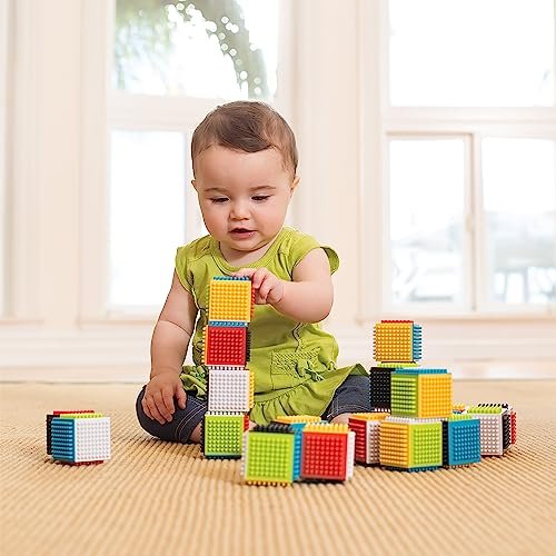 Infantino Press & Stay Sensory Blocks for Babies, 24-Piece Set, Multicolor