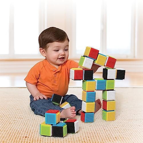 Infantino Press & Stay Sensory Blocks for Babies, 24-Piece Set, Multicolor