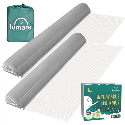Inflatable Bed Rail for Toddlers 2 Pack - Portable Travel Bed Bumpers for Kids Fits Twin Full Queen King Size Beds - Non-Slip Safety Guard Rails