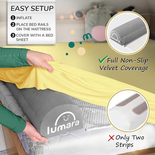 Inflatable Bed Rail for Toddlers 2 Pack - Portable Travel Bed Bumpers for Kids Fits Twin Full Queen King Size Beds - Non-Slip Safety Guard Rails