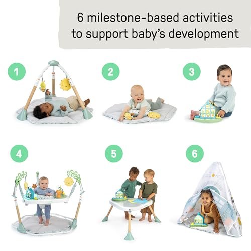 Ingenuity Tummy-to-Toes 6-in-1 Milestone Center, Play Gym, Foldable Mat, Music and Nature Sounds, Lights, Activity Jumper, Table, Playhouse, for Ages 0-48 Months