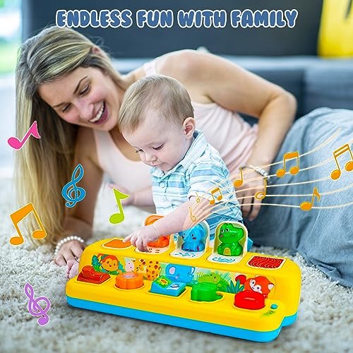 Interactive Pop up Animal Toys with Music & Light, Montessori Cause and Effect for 1 Year Old Boy Girl Early Learning Musical Baby 9-12-18 Months STEM Toddler Age 1-2 Gift Infant 35165M