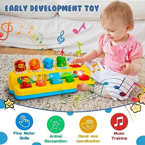 Interactive Pop up Animal Toys with Music & Light, Montessori Cause and Effect for 1 Year Old Boy Girl Early Learning Musical Baby 9-12-18 Months STEM Toddler Age 1-2 Gift Infant 35165M