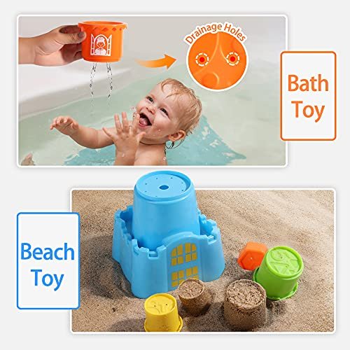 iPlay, iLearn Baby Stacking Toys, Toddler Nesting Stack Cups, Infant Stackable Block, Kids Sorting Game W/Shape Sorter for Sand Bath, Birthday Gift for 12 18 24 Month 1 2 3 Year Old Boys Girls