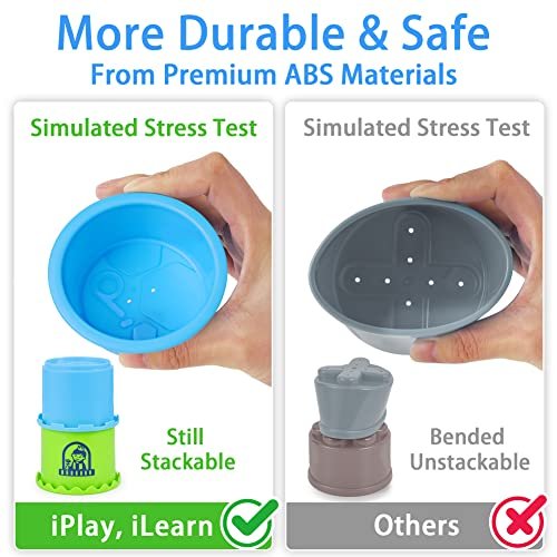 iPlay, iLearn Baby Stacking Toys, Toddler Nesting Stack Cups, Infant Stackable Block, Kids Sorting Game W/Shape Sorter for Sand Bath, Birthday Gift for 12 18 24 Month 1 2 3 Year Old Boys Girls