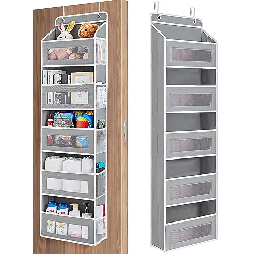 JARLINK Over The Door Organizer Storage, 5 Shelf Hanging Door Organizer with 5 Large Capacity Pockets, Anti Tilt 44 lb Load Behind Door Storage for Bedroom, Bathroom, Pantry, Nursery, (Grey)