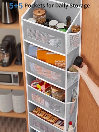 JARLINK Over The Door Organizer Storage, 5 Shelf Hanging Door Organizer with 5 Large Capacity Pockets, Anti Tilt 44 lb Load Behind Door Storage for Bedroom, Bathroom, Pantry, Nursery, (Grey)