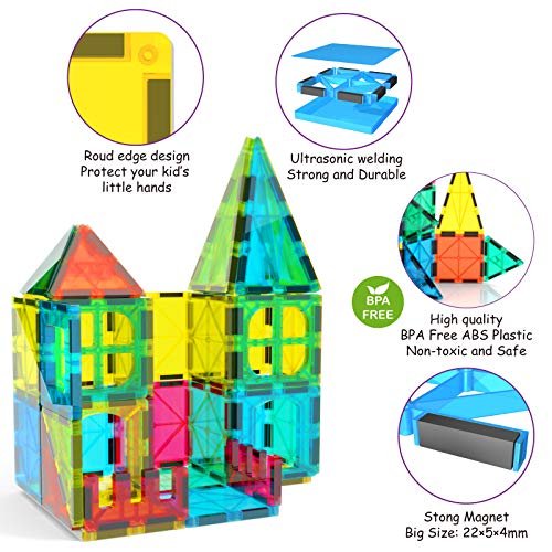Jasonwell 65pcs Magnetic Tiles Building Blocks Set for Boys Girls Preschool Educational Magnet Construction Kit Stacking STEM Toys Christmas Birthday Gift for Kids Toddler 3 4 5 6 7 8 9 10 + Year Old