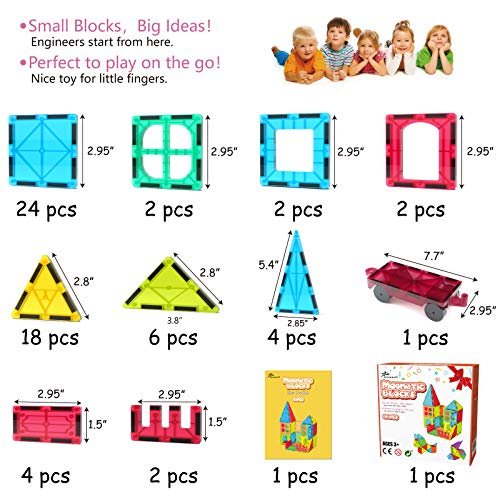 Jasonwell 65pcs Magnetic Tiles Building Blocks Set for Boys Girls Preschool Educational Magnet Construction Kit Stacking STEM Toys Christmas Birthday Gift for Kids Toddler 3 4 5 6 7 8 9 10 + Year Old