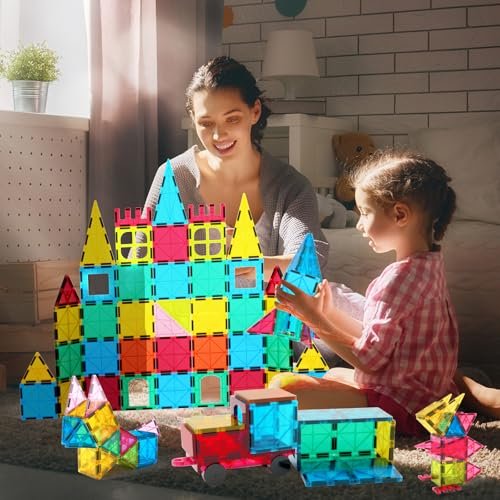 Jasonwell 65pcs Magnetic Tiles Building Blocks Set for Boys Girls Preschool Educational Magnet Construction Kit Stacking STEM Toys Christmas Birthday Gift for Kids Toddler 3 4 5 6 7 8 9 10 + Year Old