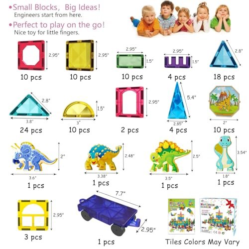Jasonwell Magnetic Tiles Building Blocks Set for Boys Girls Preschool Educational Magnet Construction Kit Stacking STEM Toys Christmas Birthday Gifts for Kids Toddlers 3 4 5 6 7 8 9 10 + Year Old
