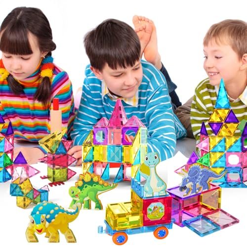 Jasonwell Magnetic Tiles Building Blocks Set for Boys Girls Preschool Educational Magnet Construction Kit Stacking STEM Toys Christmas Birthday Gifts for Kids Toddlers 3 4 5 6 7 8 9 10 + Year Old