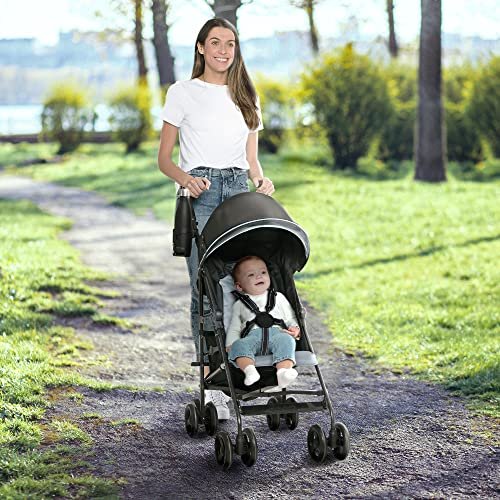 Jeep AdventureGlyde Stroller by Delta Children - Lightweight Travel Stroller with Smoothest Ride & Compact Fold, 3-Position Recline, Extra Large Storage Basket, Black/Grey