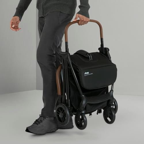 Jeep Altitude Compact Travel Stroller by Delta Children Greenguard Gold, Easy One Hand Fold, Lightweight, Extendable Canopy with Peek-a-Boo Window, Reclining Seat, 4 Wheel Suspension, Black