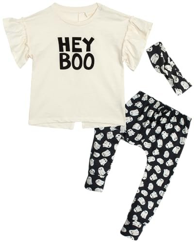 Jessica Simpson Baby Girls' Pants Set - 3 Piece Ruffle Sleeve T-Shirt, Pants, and Bow Headband - Playwear Clothing Set (0-4T)