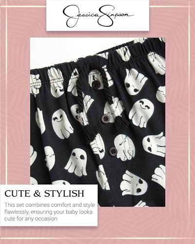 Jessica Simpson Baby Girls' Pants Set - 3 Piece Ruffle Sleeve T-Shirt, Pants, and Bow Headband - Playwear Clothing Set (0-4T)