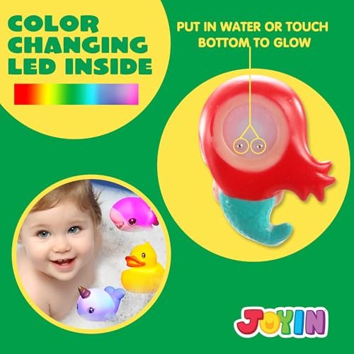 JOYIN 12 PCS Light Up Bath Toys, Toddler Flashing Colourful LED Bathtub Mermaid Toy, Baby Bathtime Floating Rubber Shower Gifts for Infant Kids Boy Girl Valentines Easter Gifts Swimming Pool Party