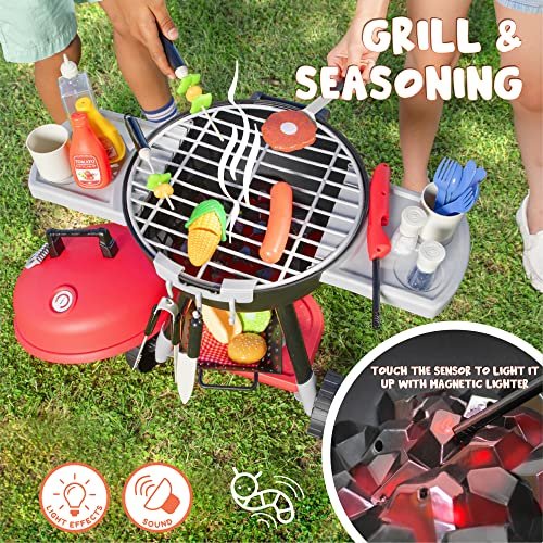 JOYIN 34 PCS Kitchen Toy Set, BBQ Play Grill, Cooking Toy Set, Little Chef Play, Kids Grill Playset Interactive BBQ for Kids with Light & Sound, Birthday Gift for Boys Girls